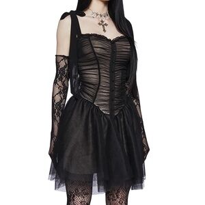 Widow Black Eclipsed by Love Mini Dress with Lace Gloves size XXS